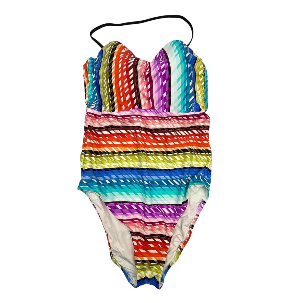 Trina Turk One Piece Swimsuit Womens Size 8 Multicolor Rainbow Removable Strap